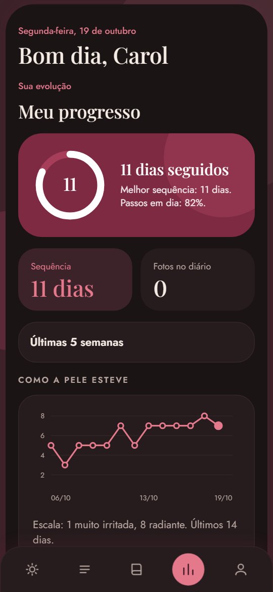 Tela de progresso do SkinApp com a sequência de dias e o gráfico da pele